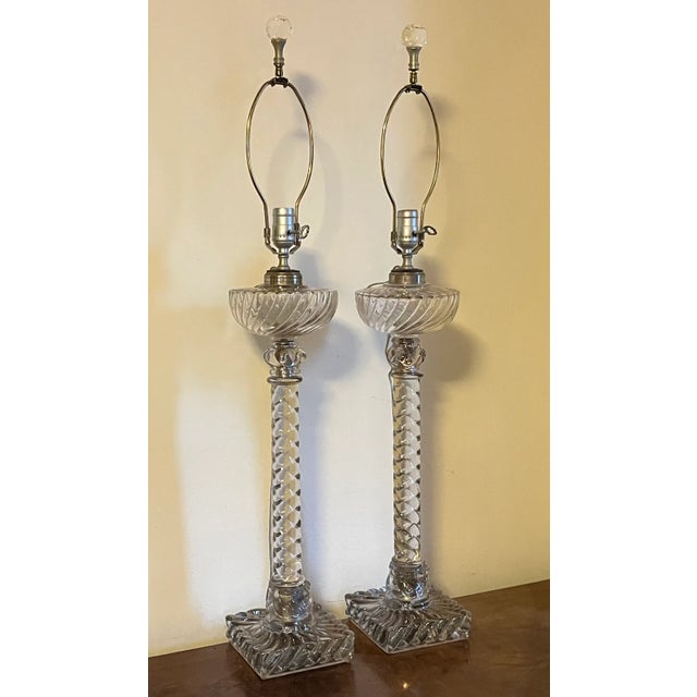 Baccarat Antique 19th Century Baccarat Crystal Tall Column Table Lamps - a Pair For Sale - Image 4 of 12