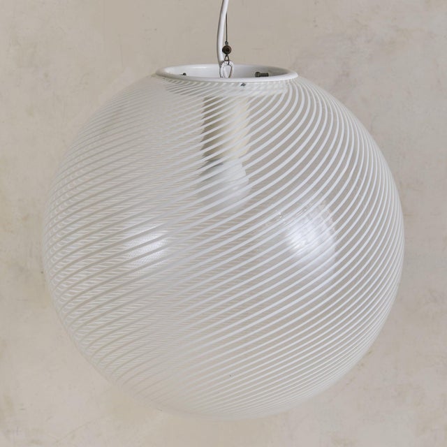 Venini 1970s Italian Striped Murano Glass Pendant in Manner of Venini - 2 Available For Sale - Image 4 of 7