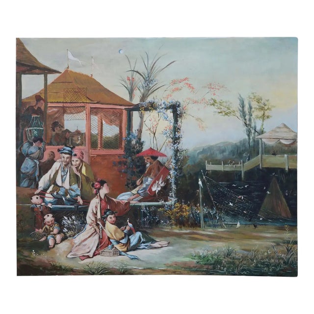 18th Century François Bouche Rococo Style Reproduced Painting on Canvas "Chinese Bird Painting" For Sale