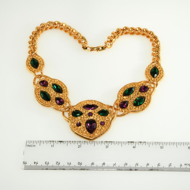 Abstract Napier Vintage Byzantium Collection Necklace Gold-Plate and Rhinestones For Sale - Image 3 of 5