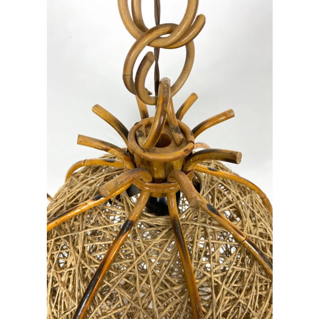 Bamboo Rattan & Rope Chandelier Pendant, Italy, 1960s For Sale - Image 6 of 11