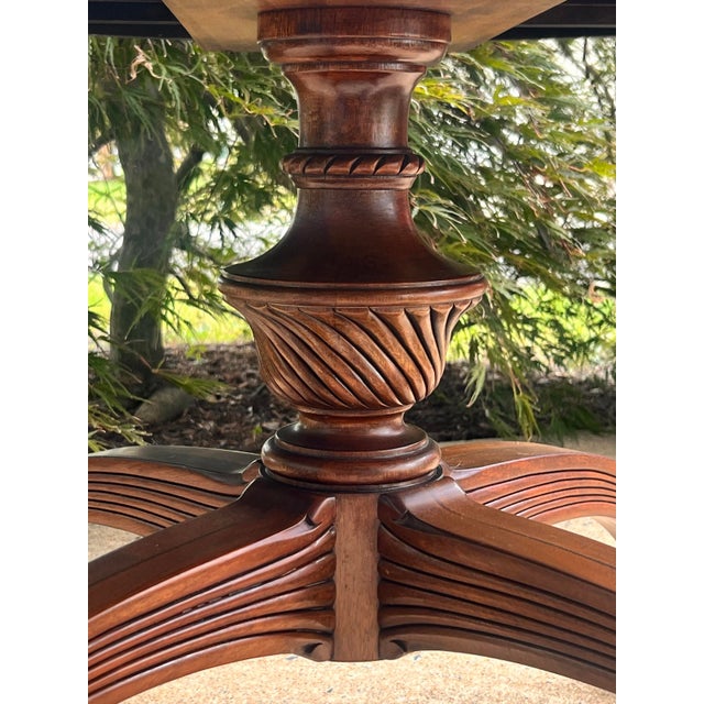 Early 20th Century Vintage Regency Style Mahogany Red Leather Top Drum Table Carved Base For Sale - Image 5 of 9