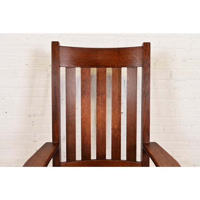 J. M. Young & Sons Antique Mission Oak Arts & Crafts Rocking Chair, Circa 1900 For Sale In South Bend - Image 6 of 13