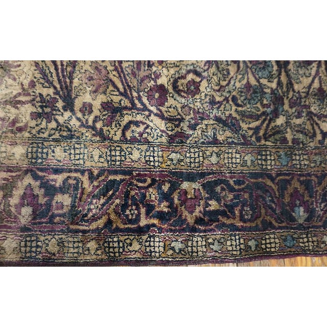 Ivory Color & Purple Details Fine Persian Kashan Hand Knotted Wool & Silk Rug and Geometric Pattern For Sale In New York - Image 6 of 12