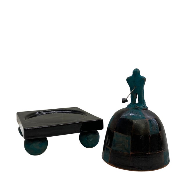 Postmodern Vintage Bourbeau Limited Edition Studio Pottery Figural Sculpture / Covered Vessel For Sale - Image 3 of 7