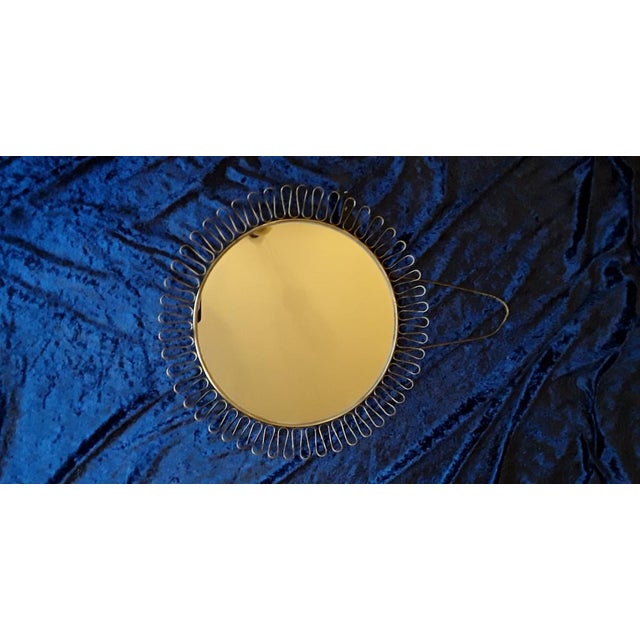 Vintage Round Sun Mirror with Brass Coloured Frame, 1970s For Sale - Image 3 of 6