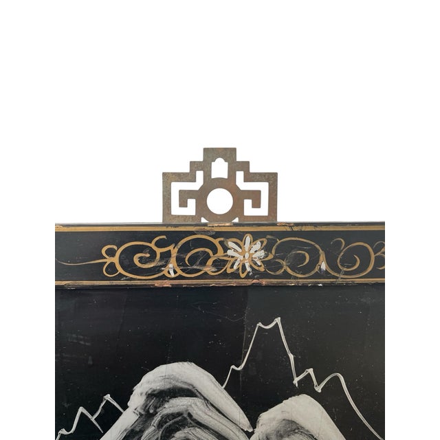 Vintage Set of 3 Asian Black Lacquer Panels Geishas in a Garden With Raised Mother of Pearl For Sale In San Francisco - Image 6 of 6