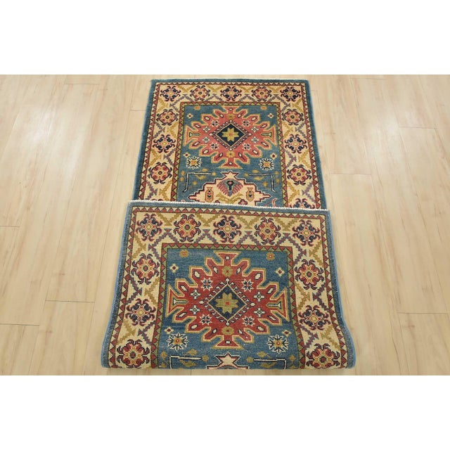 Kazak Runner 2’9” X 6’10” Blue Wool Tribal Hand-Knotted Oriental Rug For Sale - Image 11 of 12