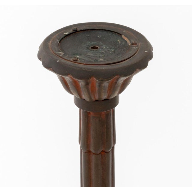 Pair of Japanese Red Patinated Bronze Candle Pricket Stands, each fluted form terminating in half dome base. 18.75" H x...