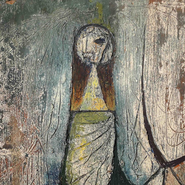 Paint Mid-Century Modernist Abstract Figure Oil on Paper Painting Signed Hans Jaenisch For Sale - Image 7 of 12