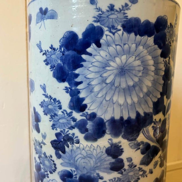 Japanese Blue and White Ceramic Umbrella Stand For Sale - Image 9 of 11
