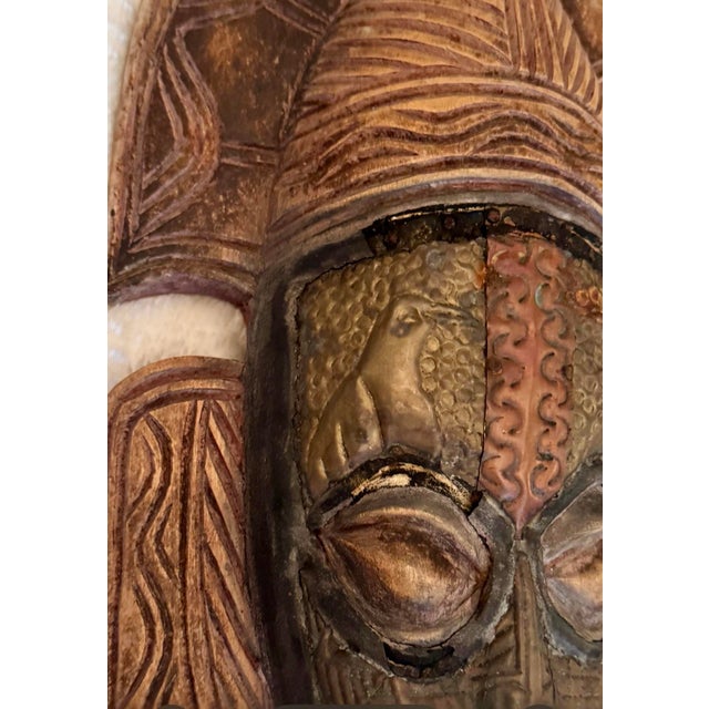 Late 19th Century Old African Kota Tribal Wood and Copper Ancestor Carved Wooden Statue Art Wall Hanging For Sale - Image 4 of 12