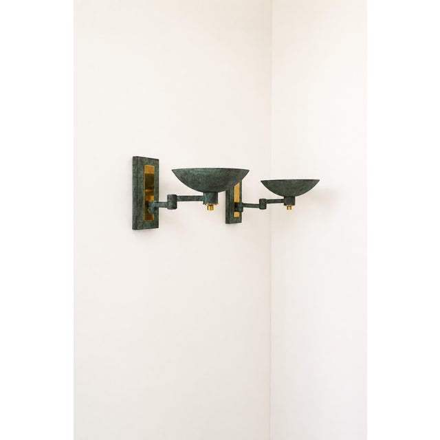 Vintage Adjustable Brass Wall Lights with Green Bronze Patina, France, 1970s, Set of 2 For Sale - Image 3 of 8