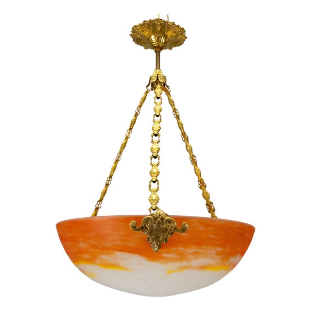 Art Nouveau Pâte de Verre Pendant Light by G.V. Croismare, France, 1920 For Sale