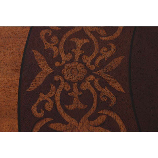 2010s Maitland Smith Mahogany Inlaid Pedestal Round End Table For Sale - Image 5 of 13