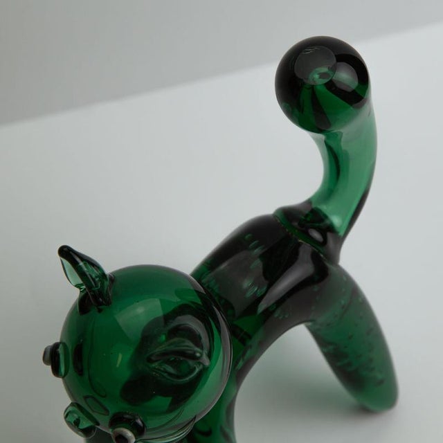 Green Glass Cat Sculpture attributed to Toso et Bagnoli, Empoli, 1950s For Sale - Image 4 of 10