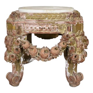 Carved French Louis XV Marble Top Pedestal Low Table Attr. Francois Linke For Sale