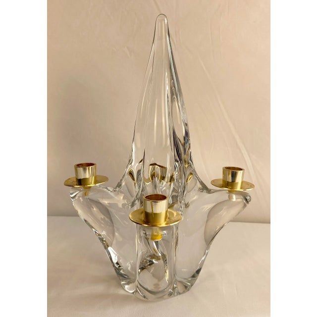 Mid-Century Modern Pair of Mid-Century Modern Crystal Candlesticks by Schneider France For Sale - Image 3 of 5