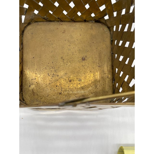 Large Vintage Woven Brass Basket Handled Basket For Sale - Image 11 of 12