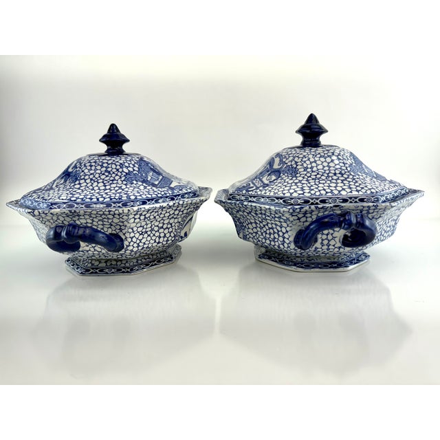 Antique William Adams Blue & White Lidded Tureens, Chinese Pattern Influence, a Pair For Sale - Image 10 of 12