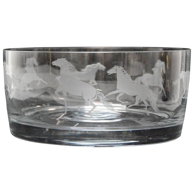 Glass Etched Horses on a Clear Glass Serving Bowl For Sale - Image 7 of 7