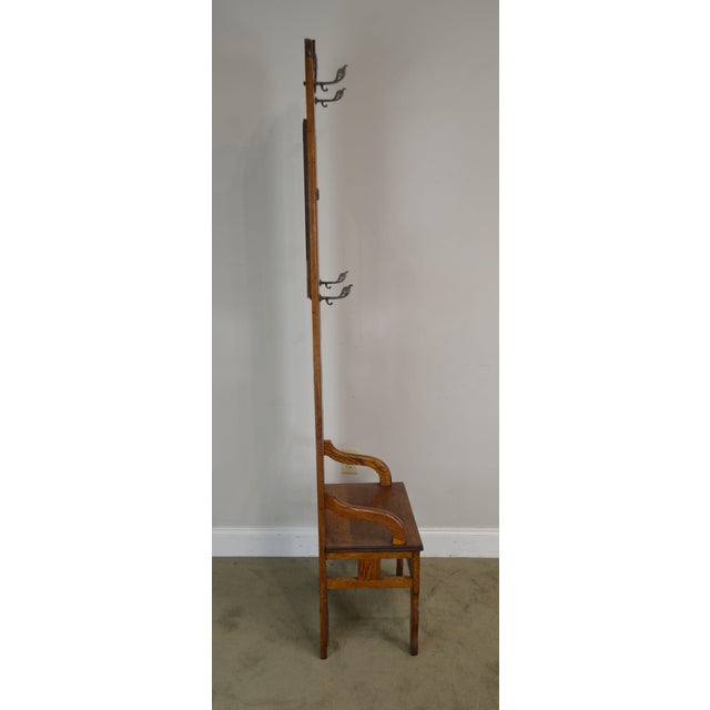 Antique Victorian Oak Narrow Hall Tree Seat With Mirror Chairish
