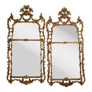 Pair Ornately Carved Genuine Gold Leaf French Mirrors For Sale