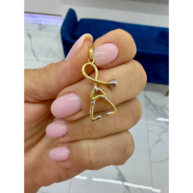 Gold 18k Yellow and White Gold Stethoscope Charm Pendant For Sale - Image 8 of 8