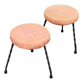 Mid-Century Modern Twisted Wrought Iron Tripod Footstools - a Pair For Sale