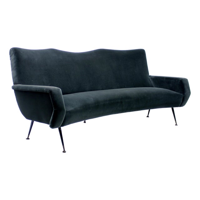 Mid-Century Italian Curved Velvet Sofa, 1950s For Sale