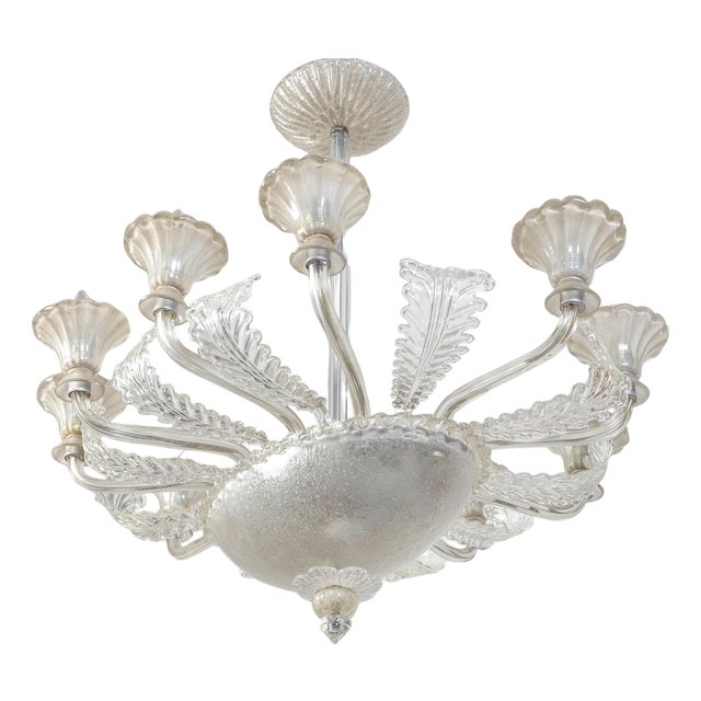 Art Deco Oval Murano Glass Chandelier from Barovier, 1940s For Sale