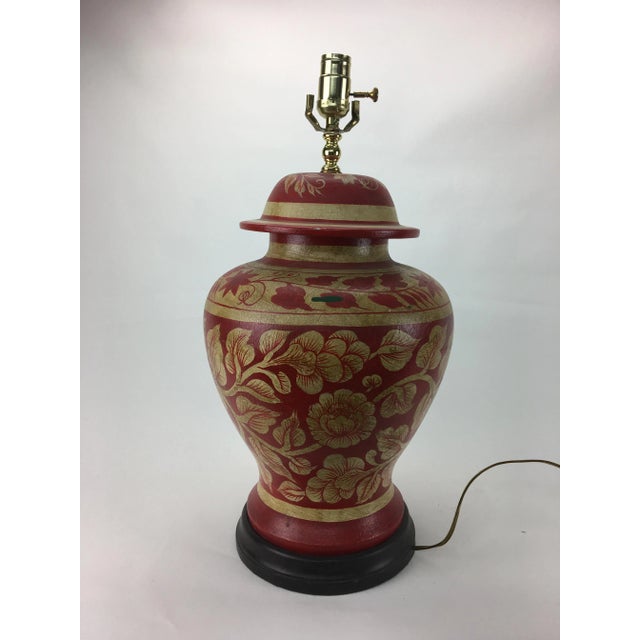 Traditional Vintage Hand Painted Leaf Design Temple Jar Lamp For Sale - Image 3 of 6