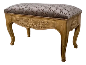 Vintage French Shell Carved Upholstered Bench W. New Upholstery