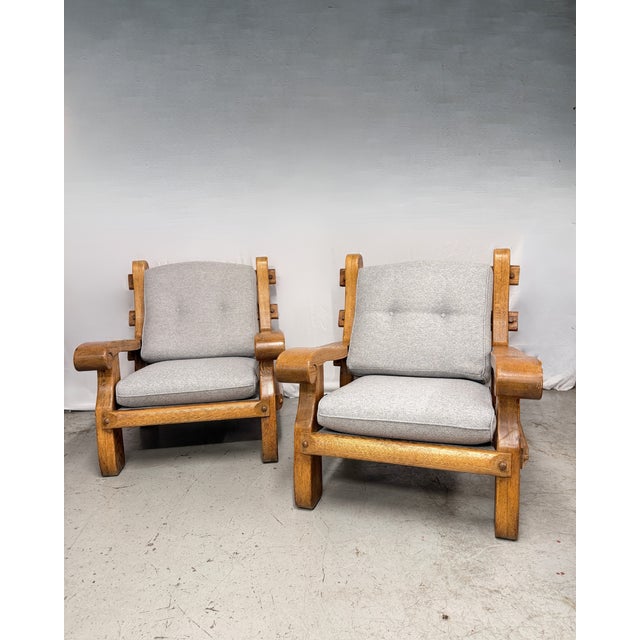 Mid-Century Brutalist French Oak Armchairs, 1920s, Set of 2 For Sale - Image 9 of 9