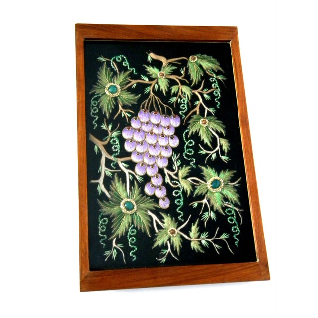 Vintage Embroidered Velvet Jewel Coasters and a Serving Tray Under Glass in Wooden Frame - 7 Pieces For Sale In San Francisco - Image 6 of 12