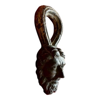 Large Antique Early 19th Century French Empire Cast Iron Figural Door Handle Mask of Zeus or Poseidon Circa 1800 - 1810 For Sale