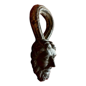 Large Antique Early 19th Century French Empire Cast Iron Figural Door Handle Mask of Zeus or Poseidon Circa 1800 - 1810