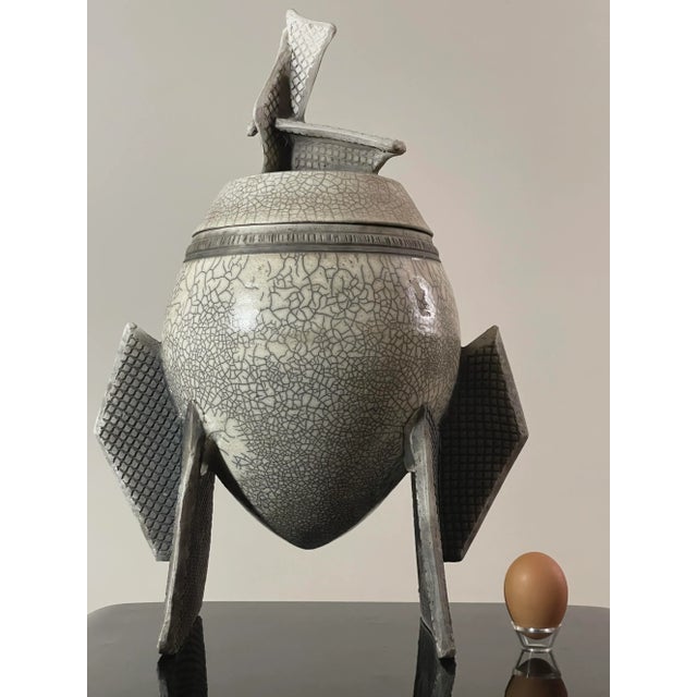 Vintage Postmodern Raku Crackle Glazed Urn, Signed For Sale - Image 4 of 11