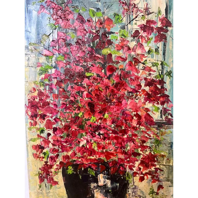 Helen Botway Bougainvillea in a Dark Urn Oil on Board Painting, Signed 1960's 1960's For Sale - Image 10 of 11