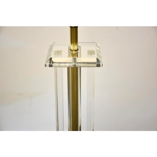 Modern Glass Lucite and Brass Floor Lamp For Sale - Image 3 of 12