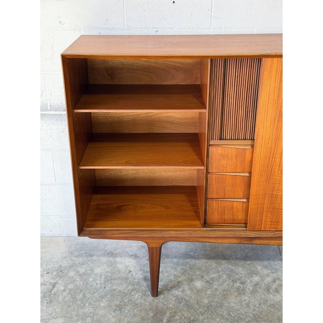 Teak Sideboard Credenza With Sliding Doors and Drawers Danish Mid-Century Modern 1960s For Sale - Image 4 of 12