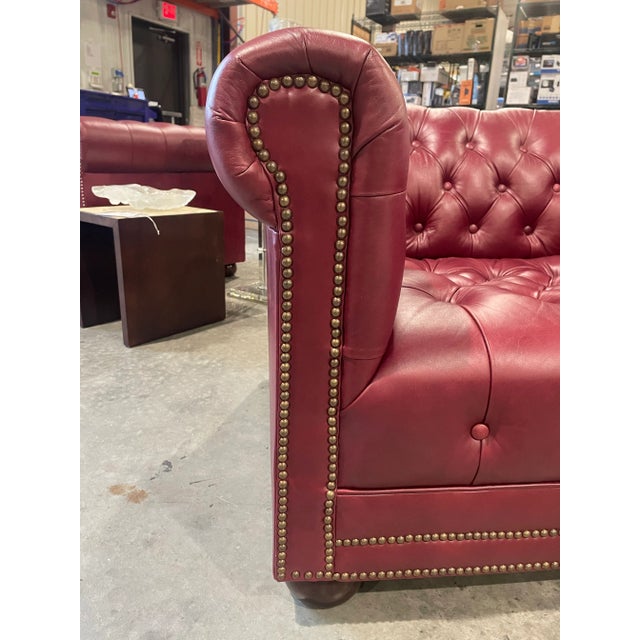 Animal Skin Pair of Custom Burgundy Leather Tufted Chesterfield Club Chairs For Sale - Image 7 of 12