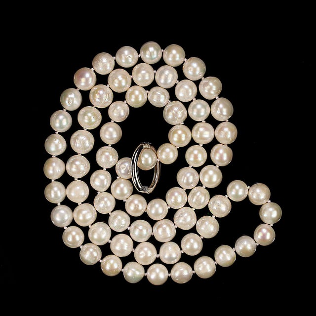 Traditional Ajd 35 Inch White Freshwater Pearl Necklace Great Gift For Sale - Image 3 of 6