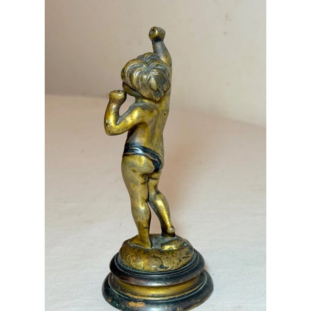 Antique Patinated Gilt Bronze Baby Boy Cupid Yawning Sculpture Statue Figure For Sale - Image 10 of 16
