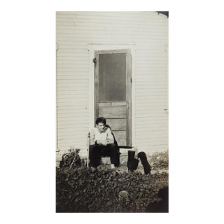 Early 20th Century Snapshot Photograph Lonely Man on Stairs For Sale
