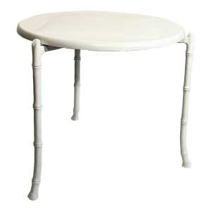 Mid-Century Modern White Cast Aluminum Fiberglass Faux Bamboo Garden Side Table