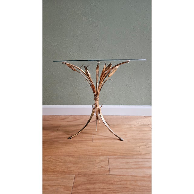 Metal Hollywood Regency Gold Sheaf of Wheat Accent Table For Sale - Image 7 of 9