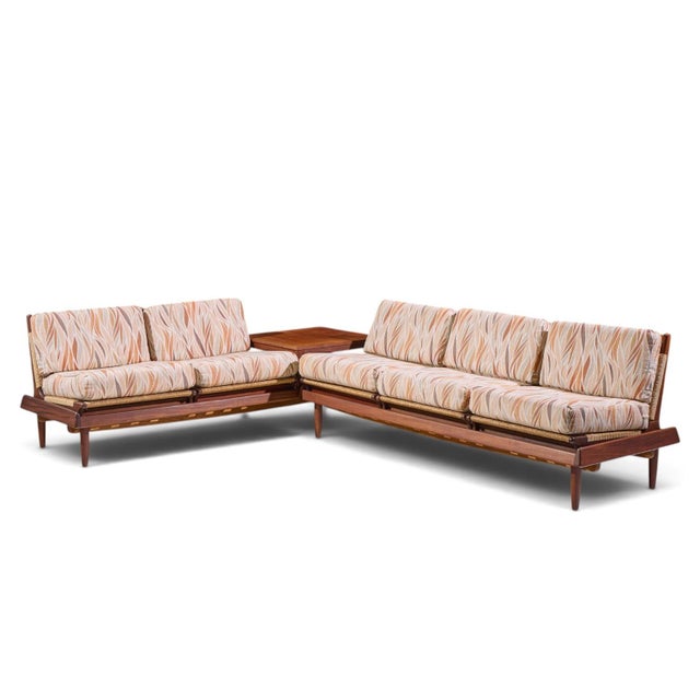 Mid-Century Modern Hans Olsen Model 161 Danish Teak and Cane Modular 2-Seat Sofa With Table - Pair For Sale - Image 3 of 18