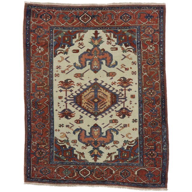 Antique Persian Serapi Rug - 04'07 X 05'09 For Sale - Image 9 of 9