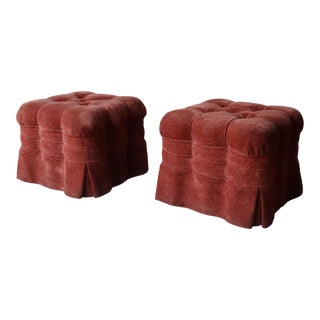 Large Pair of Skirted Biscuit Tufted Ottomans For Sale
